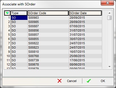 Associate with SOrder dialog