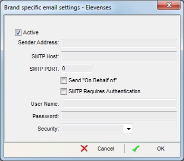Brand specific email settings dialog