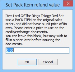 Set pack item refund value dialog
