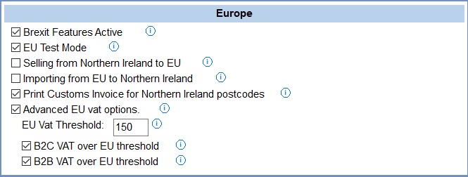 Europe tab in System Values