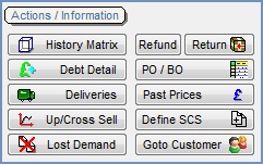 Action and Information buttons in a sales order