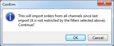 Confirm popup for importing sales orders in channel listings.