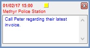 The message panel that CRM Manager displays in the Command Window as a reminder that an appointment/meeting is due.