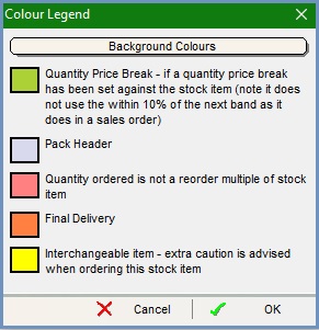 Purchase Order Colour Legend Dialog