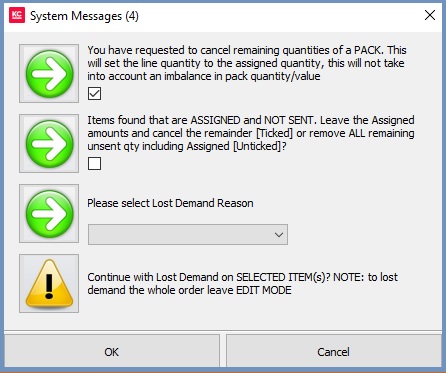 Lost Demand dialog stock already assigned to order