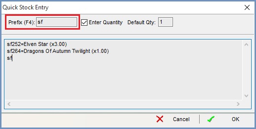Using the Prefix in Quick Stock Entry