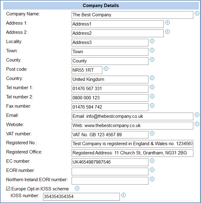 Company Details in System Values